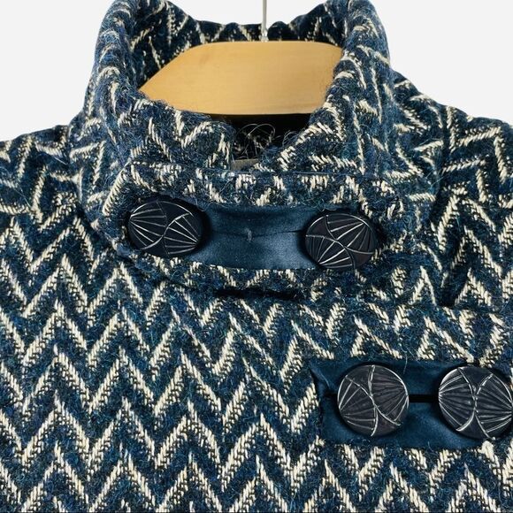 Diane Von Furstenberg Trente Wool/Mohair/Silk Navy Chevron Zigzag Coat Size 6 - Picture 11 of 12